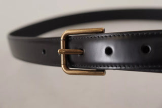 Dolce & Gabbana Black Classic Calf Leather Vintage Metal Buckle Belt