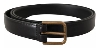 Dolce &amp; Gabbana Black Classic Calf Leather Vintage Metal Buckle Belt