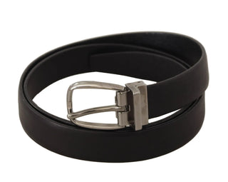 Dolce &amp; Gabbana Black Classic Leather Silver Tone Metal Buckle Belt