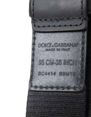 Dolce &amp; Gabbana Black Green Logo Silver Metal Buckle Belt