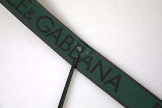 Dolce &amp; Gabbana Black Green Logo Silver Metal Buckle Belt