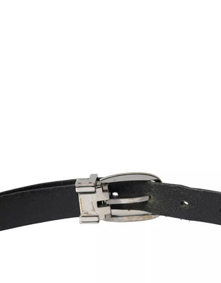 Dolce &amp; Gabbana Black Leather Silver Metal Buckle Men Belt