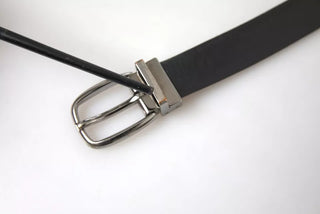 Dolce &amp; Gabbana Black Leather Silver Metal Buckle Men Belt