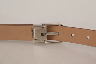 Dolce &amp; Gabbana Brown Classic Leather Silver Logo Metal Buckle Belt