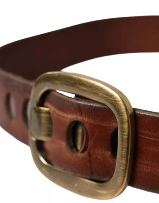 Dolce & Gabbana Brown Leather Gold Metal Buckle Women Belt