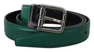 Dolce &amp; Gabbana Green Calf Leather Silver Tone Metal Buckle Belt