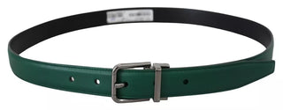 Dolce &amp; Gabbana Green Calf Leather Silver Tone Metal Buckle Belt