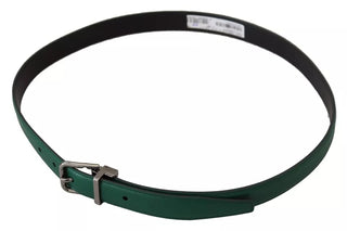 Dolce &amp; Gabbana Green Calf Leather Silver Tone Metal Buckle Belt