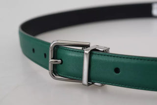 Dolce &amp; Gabbana Green Calf Leather Silver Tone Metal Buckle Belt