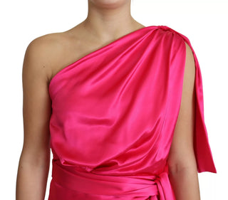 Dolce & Gabbana Fuchsia Fitted Cut One Shoulder Midi Dress