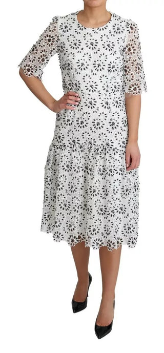 Dolce & Gabbana White Cutout Design Polyester A-line Midi Dress