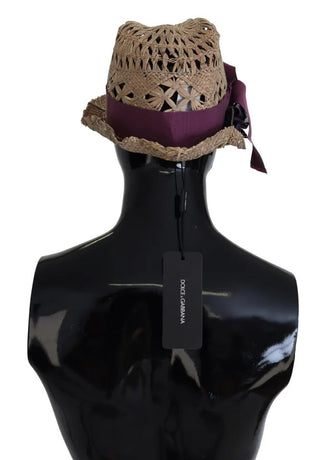 Dolce &amp; Gabbana Brown Ribbon Floral Embellished Straw Hat