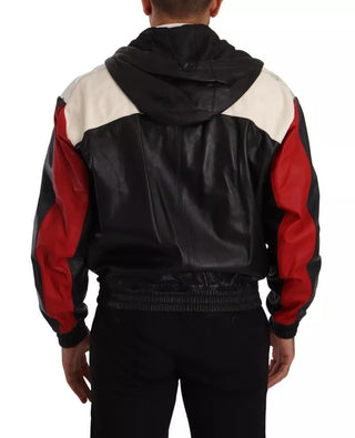 Dolce & Gabbana Black Leather Hooded Blouson Jacket