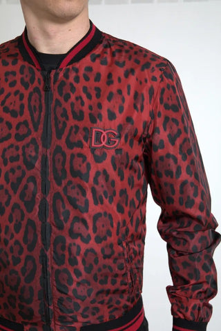 Dolce & Gabbana Red Leopard Bomber Short Coat Jacket