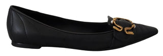 Dolce &amp; Gabbana Black Devotion Leather Pointy Flats Shoes