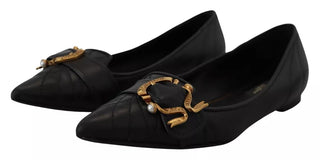 Dolce &amp; Gabbana Black Devotion Leather Pointy Flats Shoes