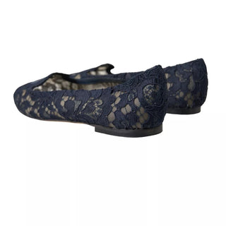 Dolce &amp; Gabbana Dark Blue Taormina Lace Slip On Flats Shoes