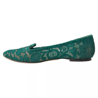 Dolce &amp; Gabbana Green Taormina Lace Slip On Flats Shoes