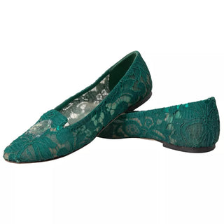 Dolce &amp; Gabbana Green Taormina Lace Slip On Flats Shoes