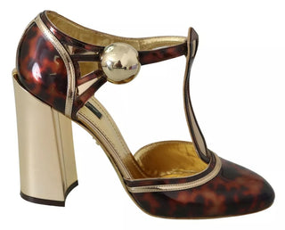 Dolce & Gabbana Gold Leopard T-strap Pumps Sandals Shoes