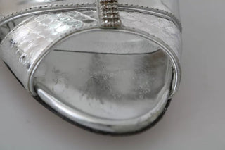 Dolce & Gabbana Silver Crystals T-strap Sandals Leather Shoes