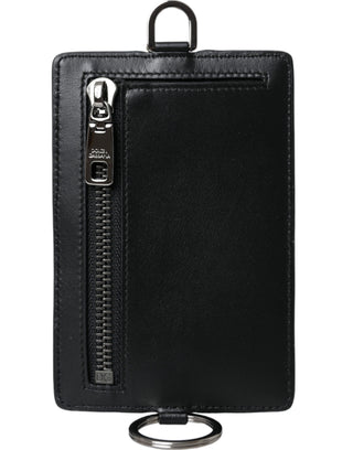 Dolce &amp; Gabbana Black Calf Leather Lanyard Logo Card Holder Men Wallet