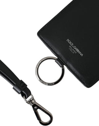 Dolce &amp; Gabbana Black Calf Leather Lanyard Logo Card Holder Men Wallet