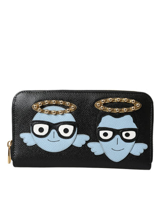 Dolce &amp; Gabbana Black Blue Leather #DGFAMILY Zipper Continental Men Wallet