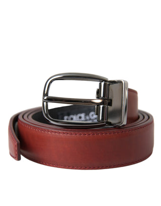 Dolce &amp; Gabbana Brown Leather Silver Metal Buckle Belt Men