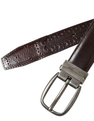 Dolce &amp; Gabbana Dark Brown Perforated Leather Metal Buckle Belt Men