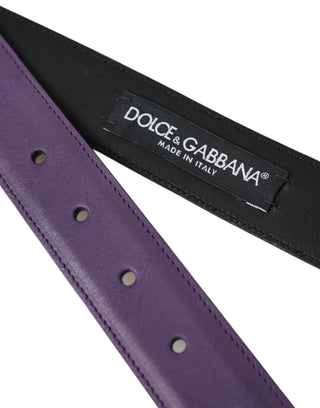 Dolce &amp; Gabbana Purple Leather Gold Metal Buckle Belt Men