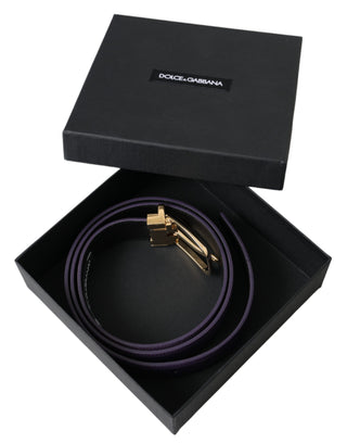 Dolce &amp; Gabbana Purple Leather Gold Metal Buckle Belt Men