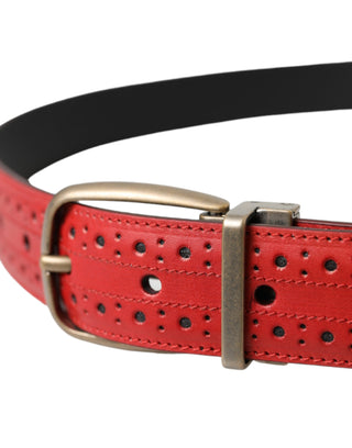 Dolce &amp; Gabbana Red Perforated Leather Metal Buckle Belt Men