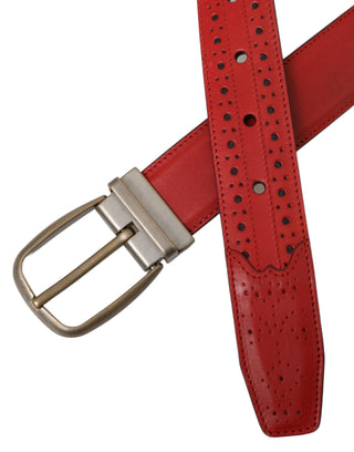 Dolce &amp; Gabbana Red Perforated Leather Metal Buckle Belt Men