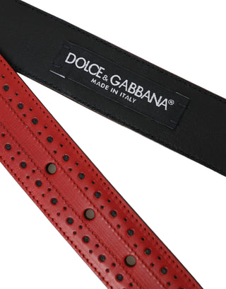 Dolce &amp; Gabbana Red Perforated Leather Metal Buckle Belt Men