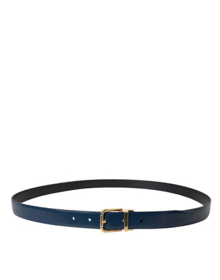 Dolce &amp; Gabbana Blue Calf Leather Gold Metal Buckle Belt Men