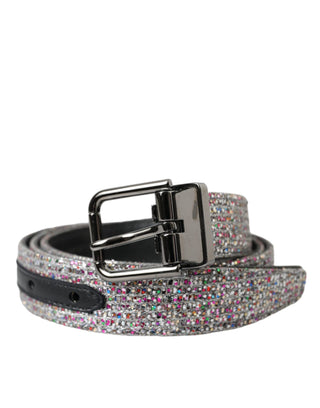 Dolce &amp; Gabbana Multicolor Embellished Silver Metal Buckle Belt