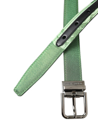 Dolce & Gabbana Green Leather Jacquard Silver Metal Buckle Belt