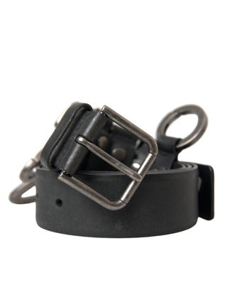 Dolce &amp; Gabbana Black Calf Leather Silver Metal Buckle Belt