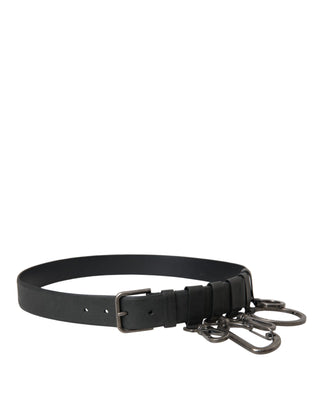 Dolce &amp; Gabbana Black Calf Leather Silver Metal Buckle Belt