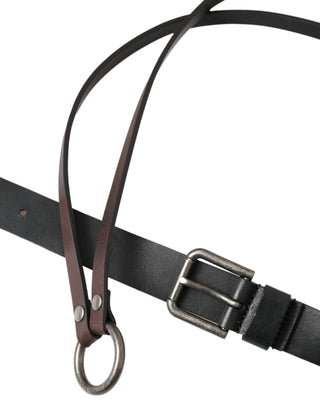 Dolce &amp; Gabbana Black Brown Leather Silver Metal Buckle Belt