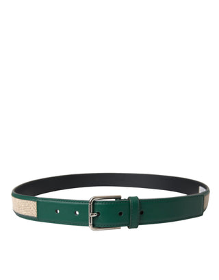 Dolce &amp; Gabbana Green Beige Leather Weaved Metal Buckle Belt