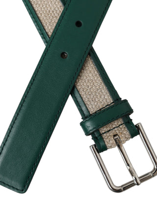 Dolce &amp; Gabbana Green Beige Leather Weaved Metal Buckle Belt