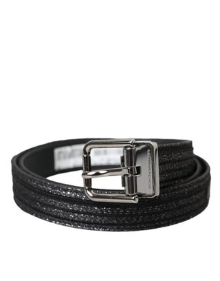 Dolce &amp; Gabbana Black Jacquard Stripes Silver Metal Buckle Belt