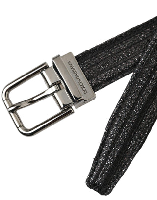 Dolce &amp; Gabbana Black Jacquard Stripes Silver Metal Buckle Belt