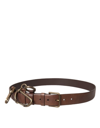 Dolce &amp; Gabbana Brown Calf Leather Gold Metal Buckle Belt Men