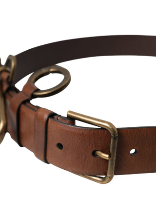 Dolce &amp; Gabbana Brown Calf Leather Gold Metal Buckle Belt Men