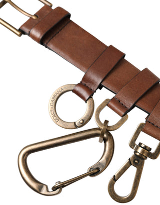 Dolce &amp; Gabbana Brown Calf Leather Gold Metal Buckle Belt Men