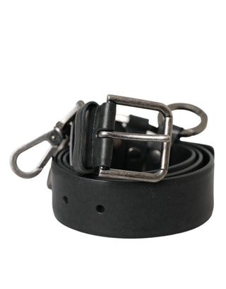 Dolce &amp; Gabbana Black Calf Leather Silver Metal Buckle Belt