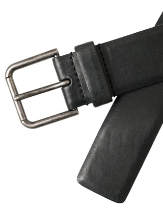 Dolce &amp; Gabbana Black Calf Leather Silver Metal Buckle Belt